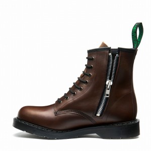 Solovair Gaucho Crazy Horse 8 Eye Zip Men Derby Boots Brown | S8-551-CH-ZIP-G-030