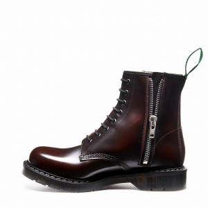 Solovair Rub-Off 8 Eye Zip Men Derby Boots Burgundy | S8-551-BUR-ZIP-G-045