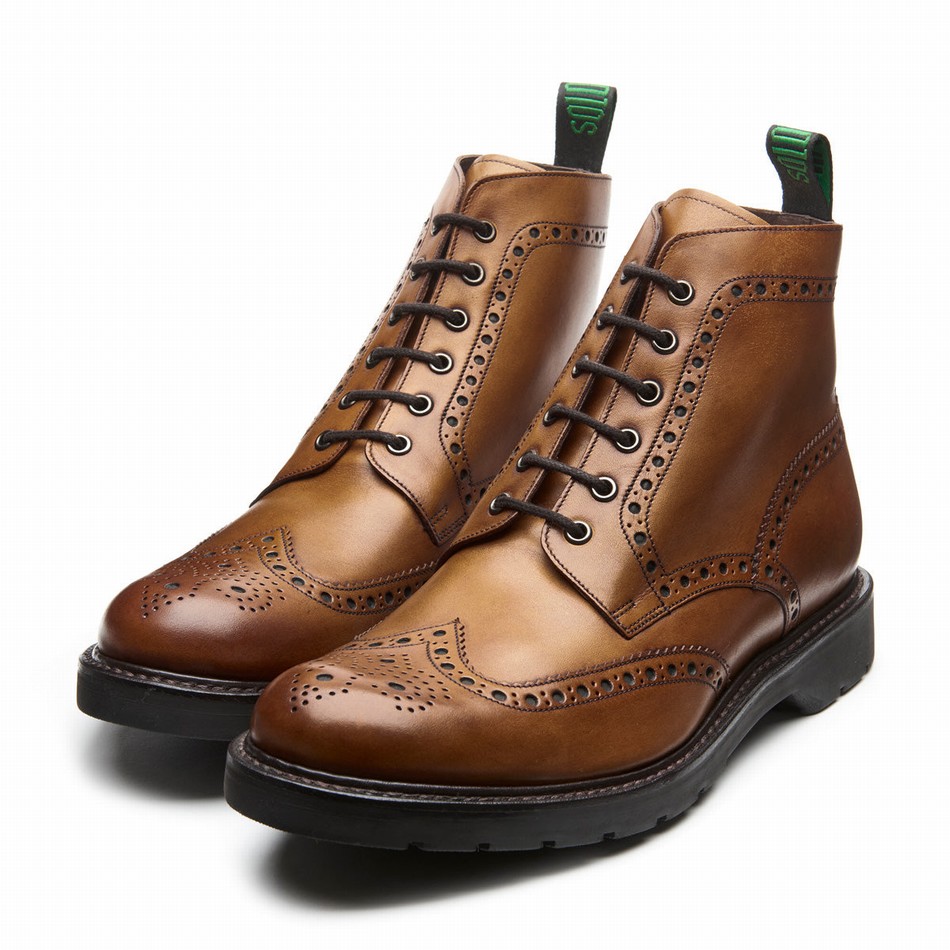 Solovair 6 Eye Derby Men Brogue Boots Brown | LS6-019-TAN-B-060