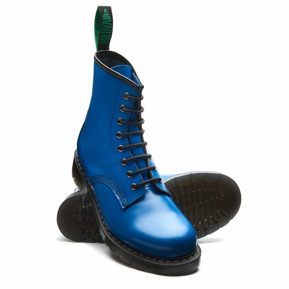 Solovair 8 Eye Women Derby Boots Blue | S8-551-BL-EL-G-075