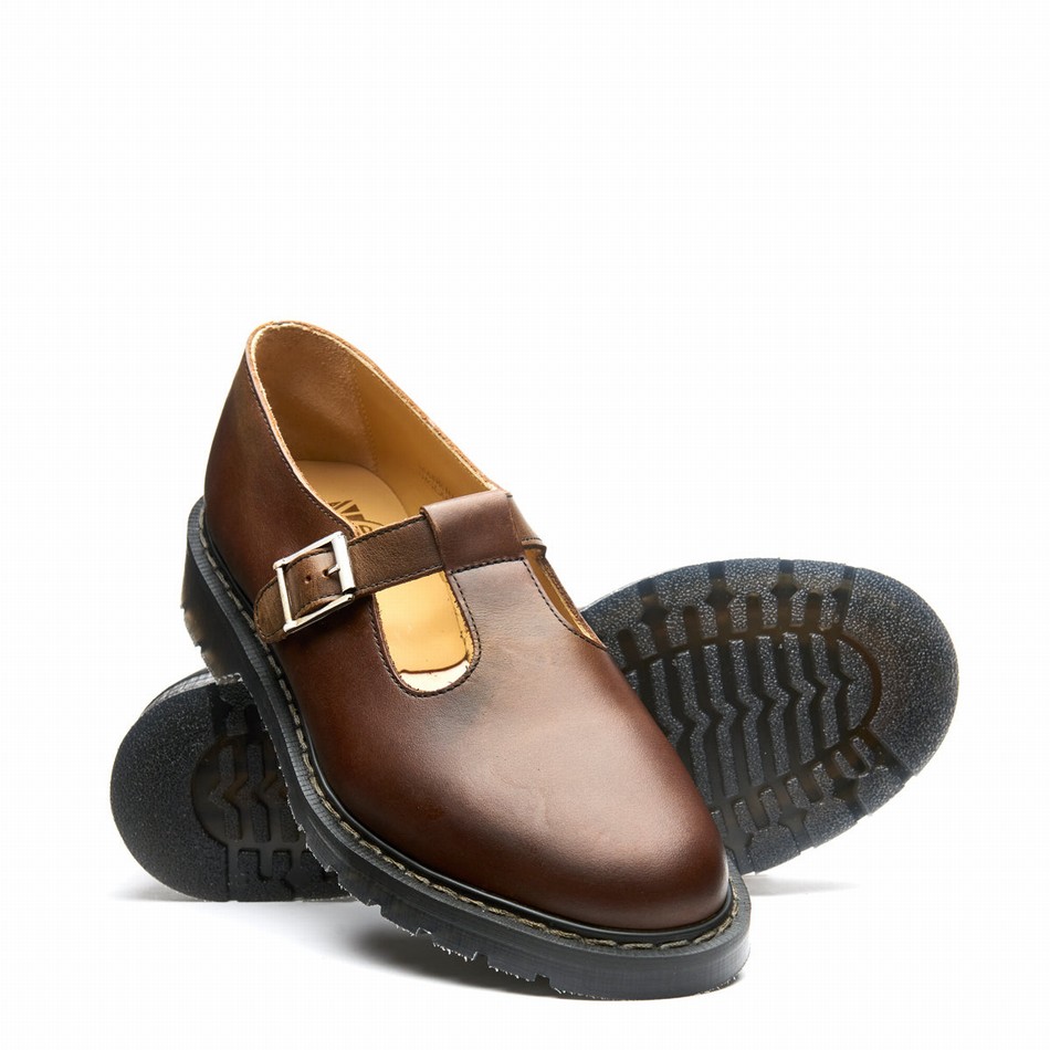 Solovair Gaucho Crazy Horse Men Mary Jane Shoes Brown | S0-393-CH-G-030