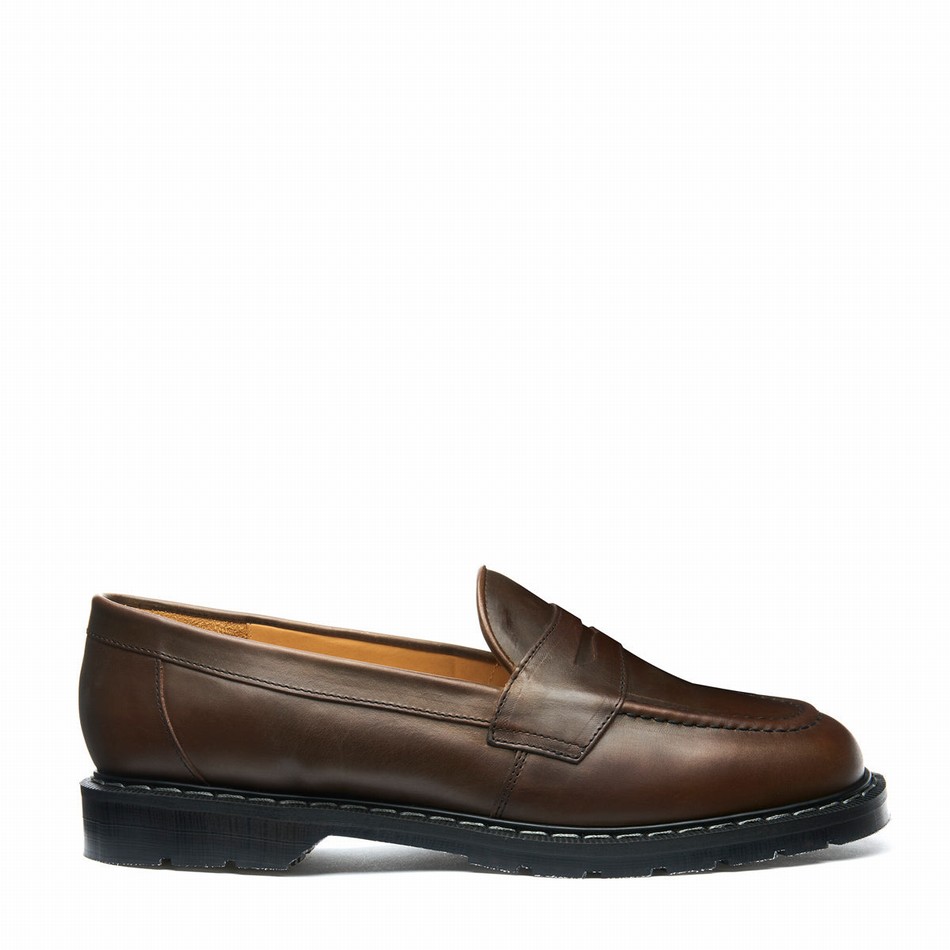 Solovair Gaucho Crazy Horse Penny Men Loafers Brown | S0-970-CH-G-030