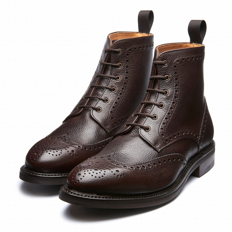 Solovair Grain-Calf 6 Eye Derby Men Brogue Boots Brown | 019-BRN-CC-060