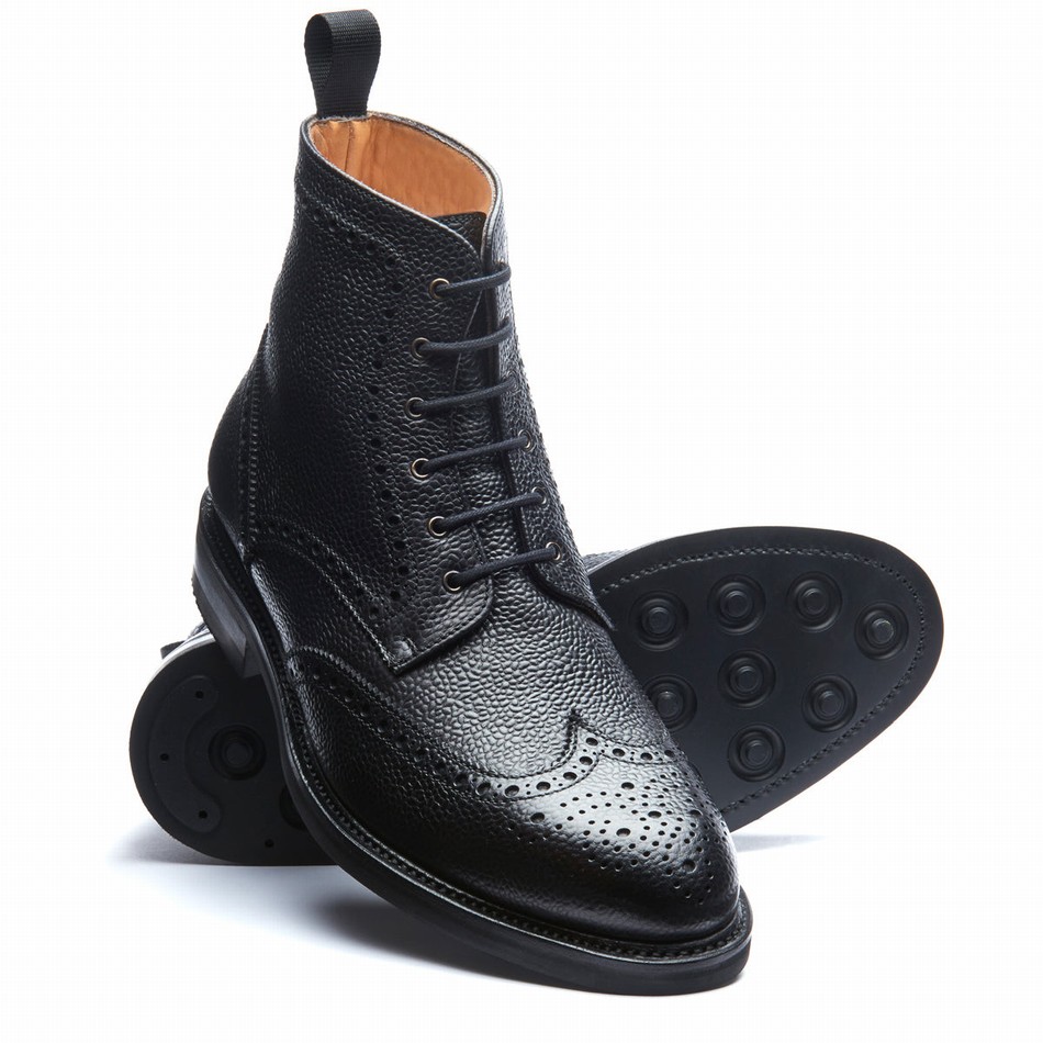 Solovair Grain-Calf 6 Eye Derby Men Brogue Boots Black | 019-BK-CC-065