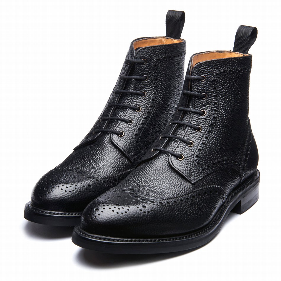 Solovair Grain-Calf 6 Eye Derby Men Brogue Boots Black | 019-BK-CC-065