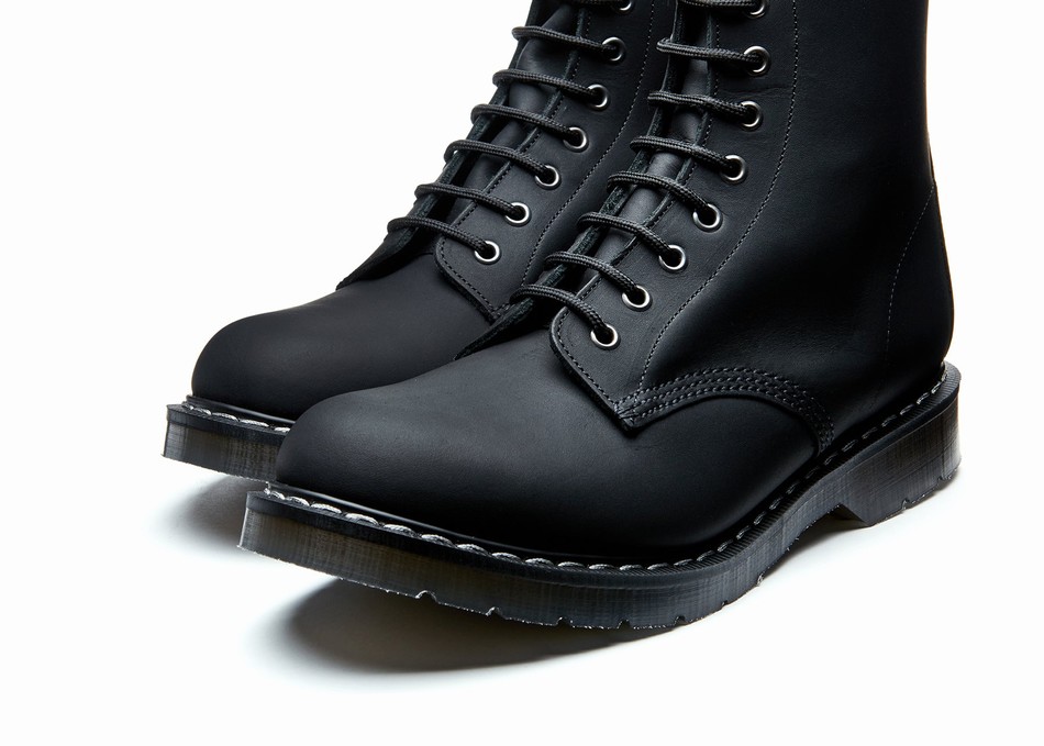 Solovair Greasy 11 Eye Zip Men Derby Boots Black | S11-981-BG-ZIP-G-030