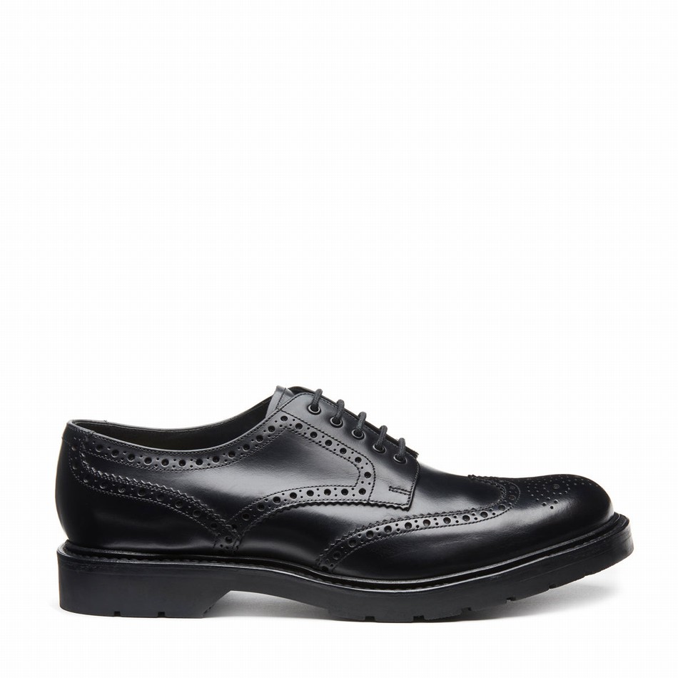 Solovair Greasy 5 Eye Gibson Men Brogue Shoes Black | LS5-813-BG-B-060