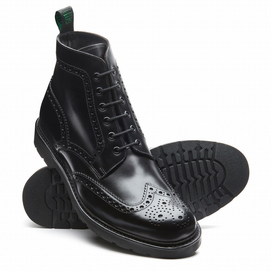 Solovair Greasy 6 Eye Derby Men Brogue Boots Black | LS6-019-BG-B-060