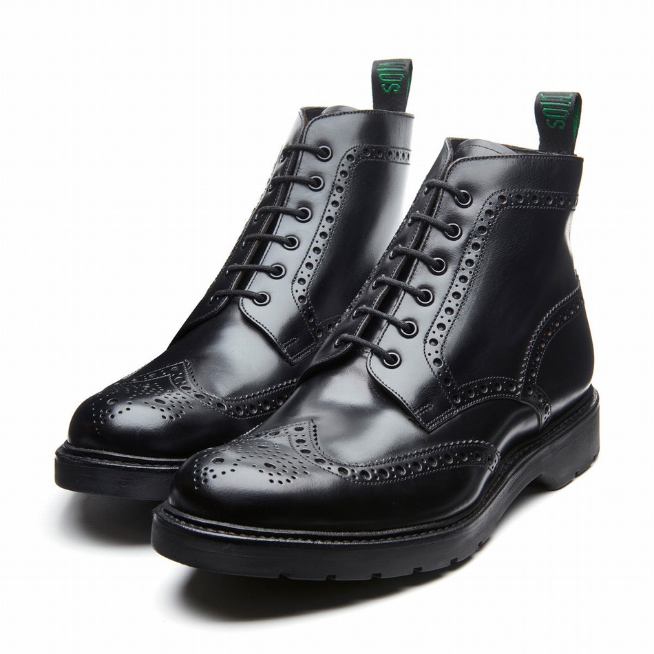 Solovair Greasy 6 Eye Derby Men Brogue Boots Black | LS6-019-BG-B-060