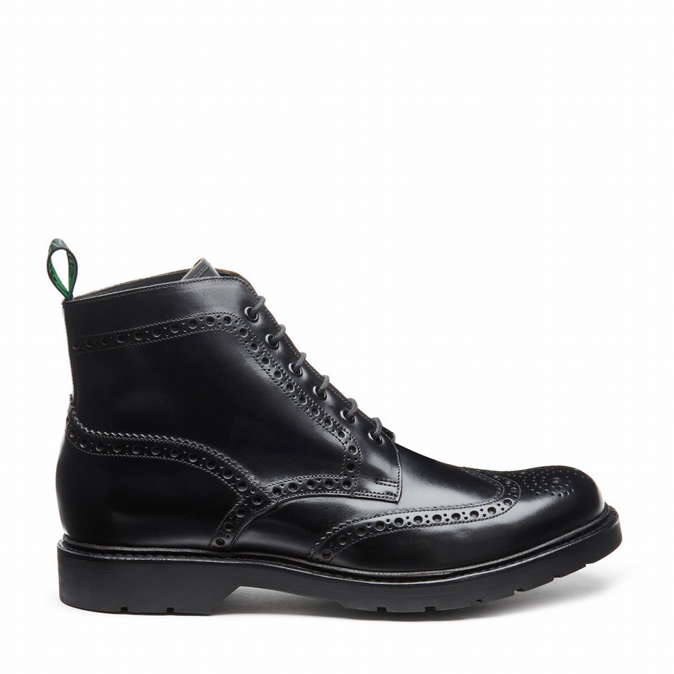 Solovair Greasy 6 Eye Derby Men Brogue Boots Black | LS6-019-BG-B-060