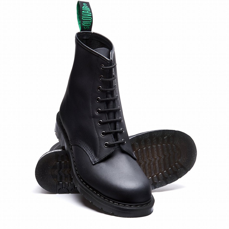 Solovair Greasy 8 Eye Men Derby Boots Black | S8-551-BG-G-030