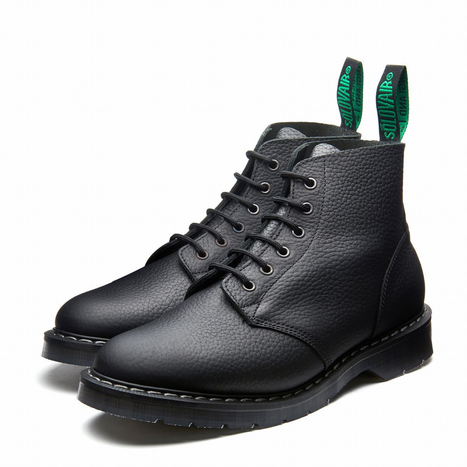 Solovair Greasy Grain 6 Eye Men Astronaut Boots Black | S6-969-BG-SoftG-G-030