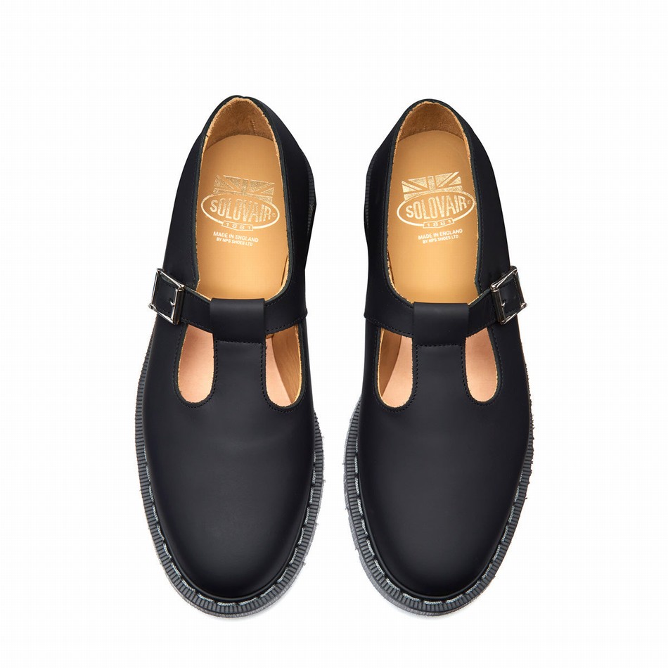 Solovair Greasy Men Mary Jane Shoes Black | S0-393-BG-G-030