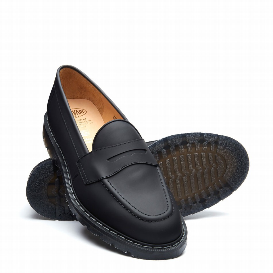 Solovair Greasy Penny Men Loafers Black | S0-970-BG-G-030