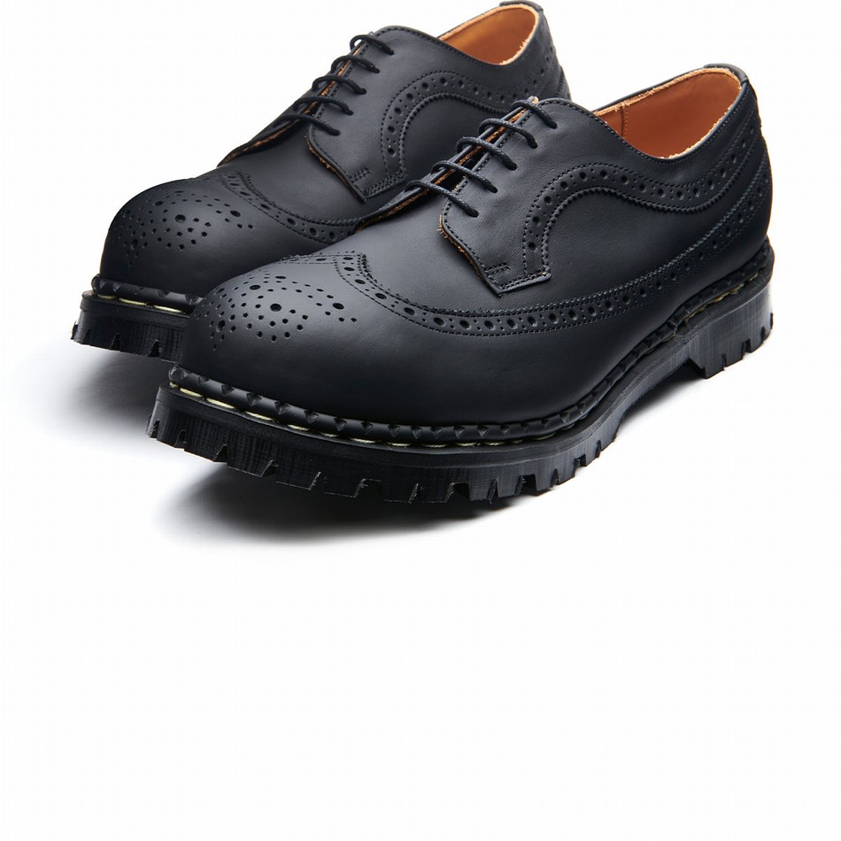 Solovair Greasy Steel Toe American Men Brogue Shoes Black | GF5-1812-BG-035