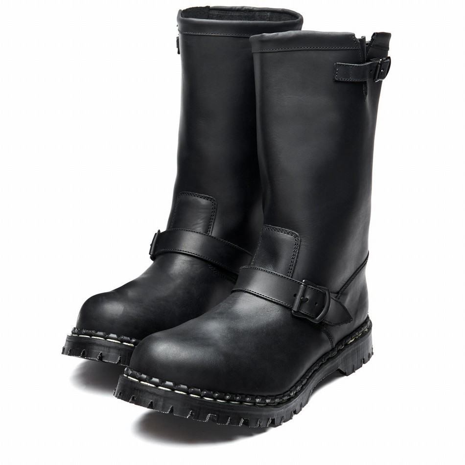 Solovair Greasy Steel Toe Capped Women Biker Boots Black | GF0-11000-BG-035