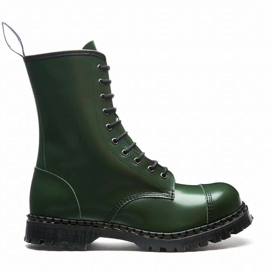 Solovair Hi-Shine 10 Eye Steel Toe Capped Zip Men Derby Boots Green | GF10-1980-GN-ZIP-035