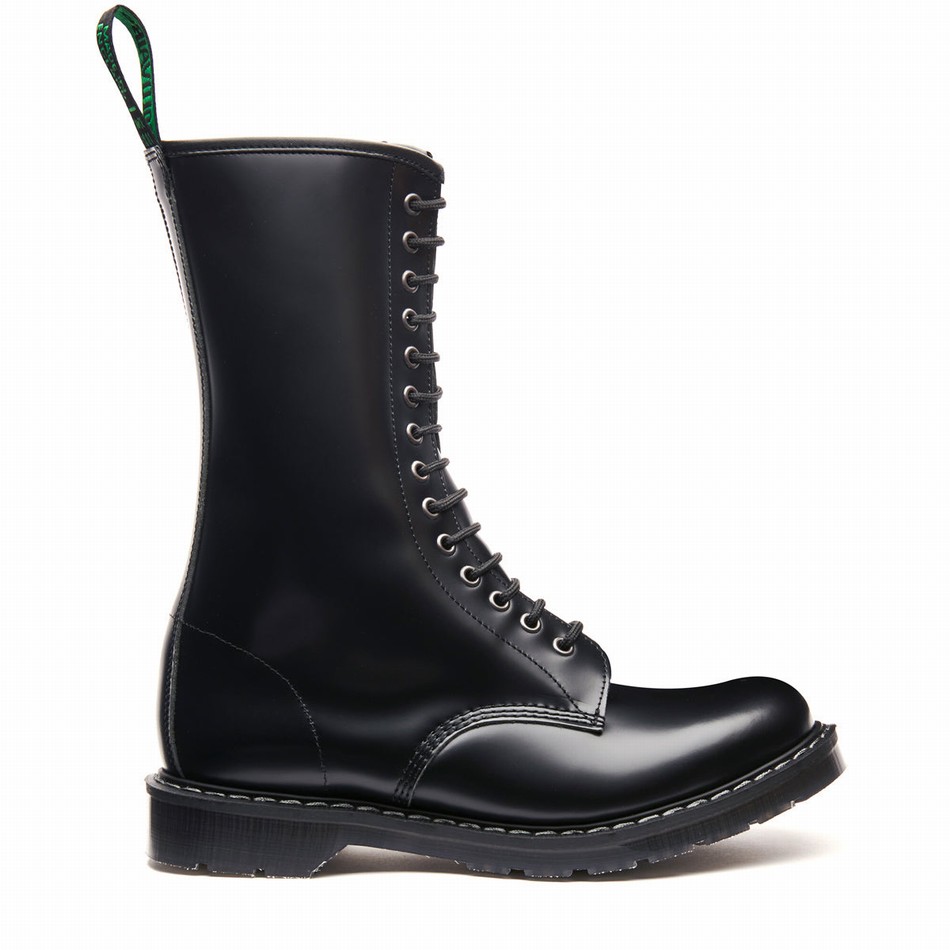 Solovair Hi-Shine 14 Eye Zip Men Derby Boots Black | S14-14-BK-ZIP-G-030