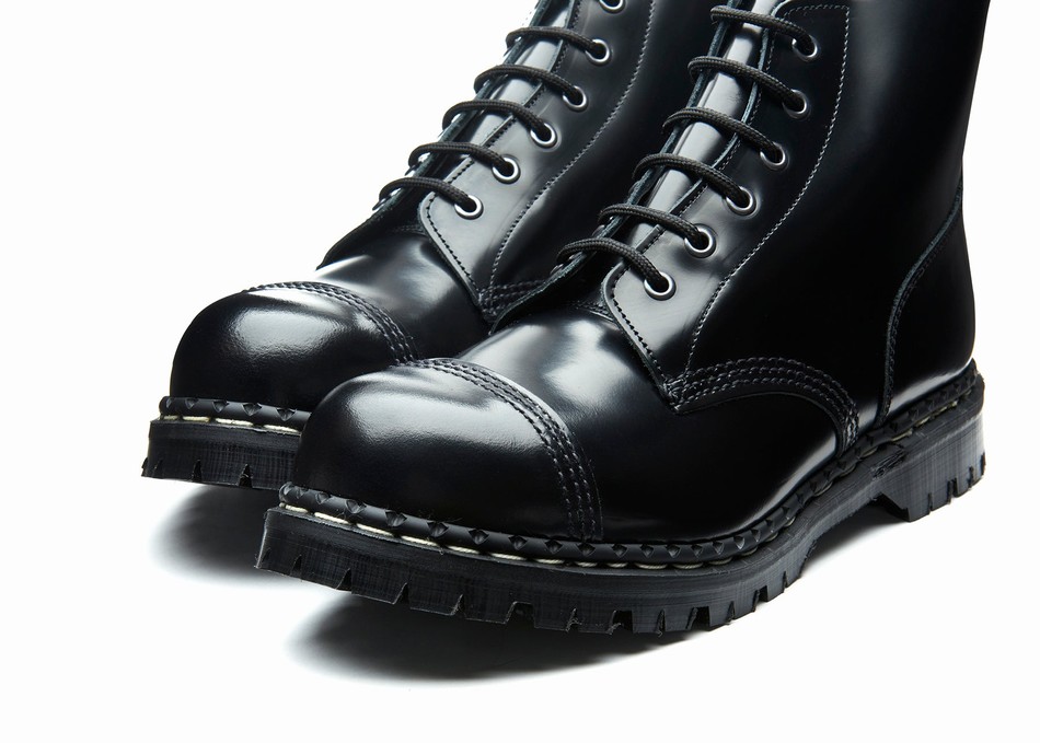 Solovair Hi-Shine 6 Eye Steel Toe Capped Men Derby Boots Black | GF6-1710-BK-030