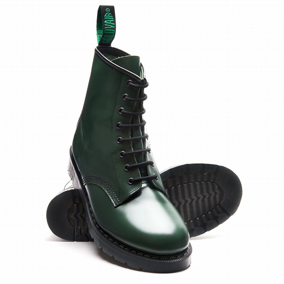 Solovair Hi-Shine 8 Eye Men Derby Boots Green | S8-551-GN-G-030