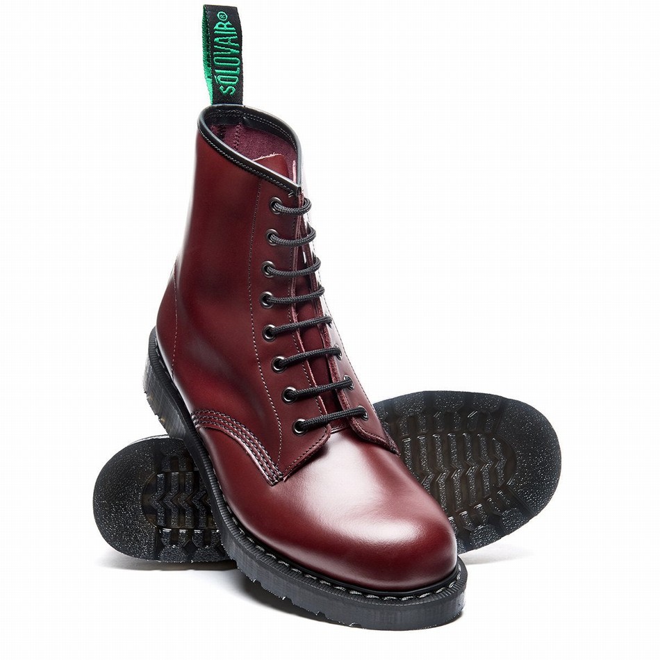 Solovair Hi-Shine 8 Eye Men Derby Boots Red | S8-551-OX-G-030