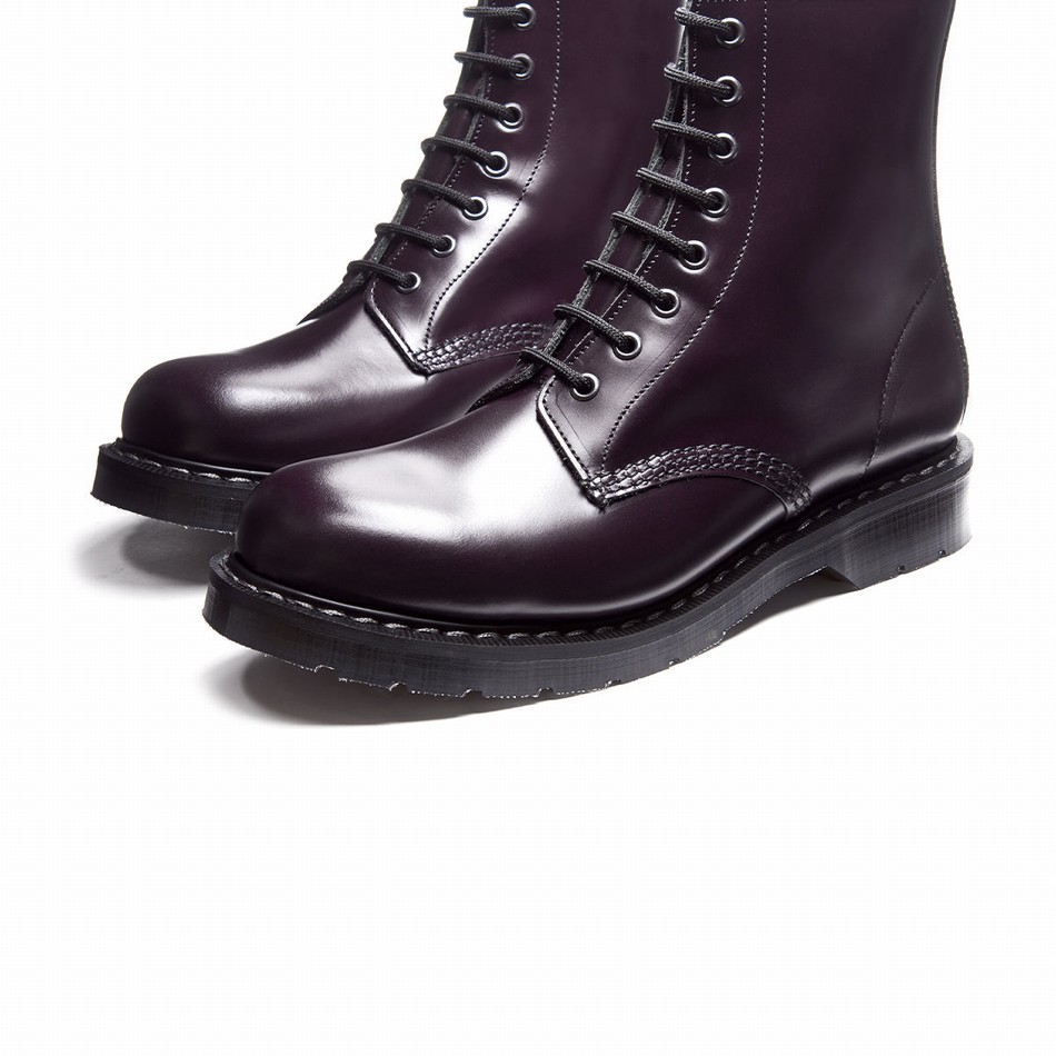 Solovair Hi-Shine 8 Eye Women Derby Boots Purple | S8-551-PUR-G-030