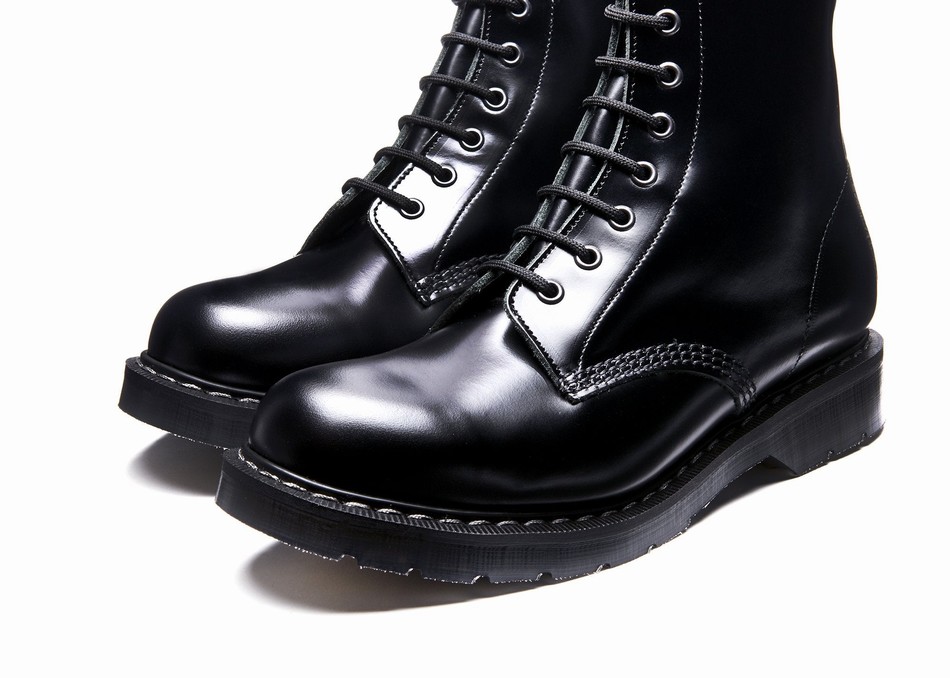 Solovair Hi-Shine 8 Eye Zip Men Derby Boots Black | S8-551-BK-ZIP-G-040