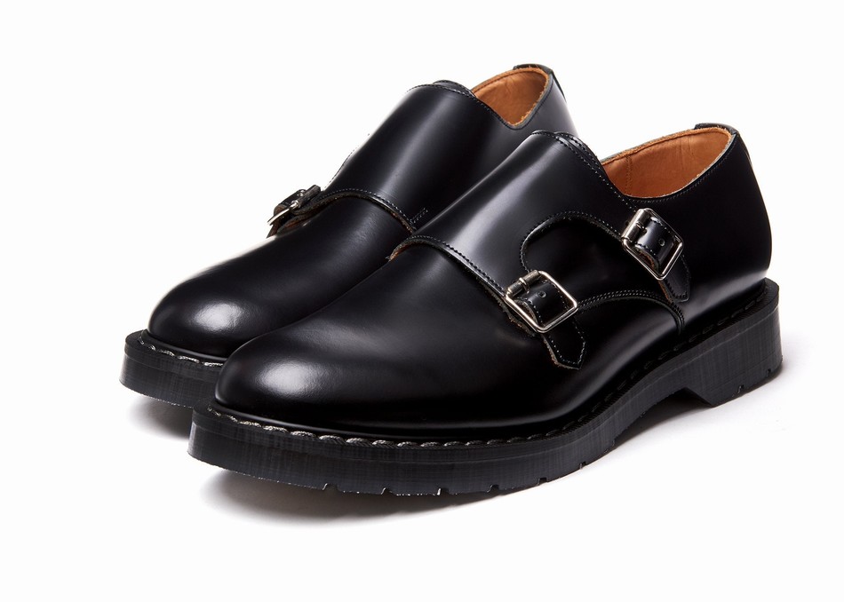 Solovair Hi-Shine Double Buckle Men Monk Shoes Black | S0-157-BK-G-030