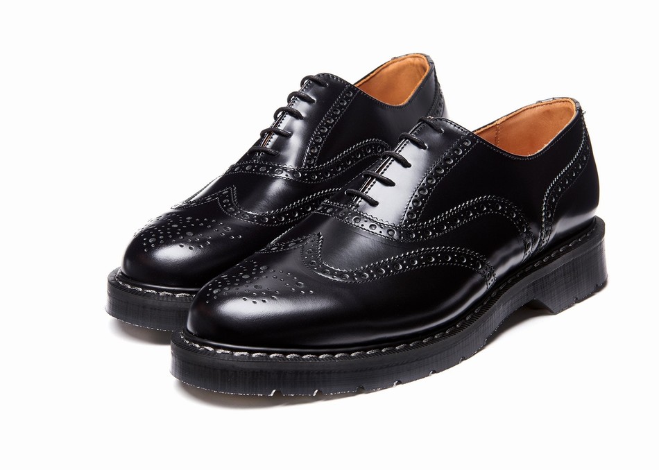 Solovair Hi-Shine English Women Brogue Shoes Black | S5-811-BK-G-030