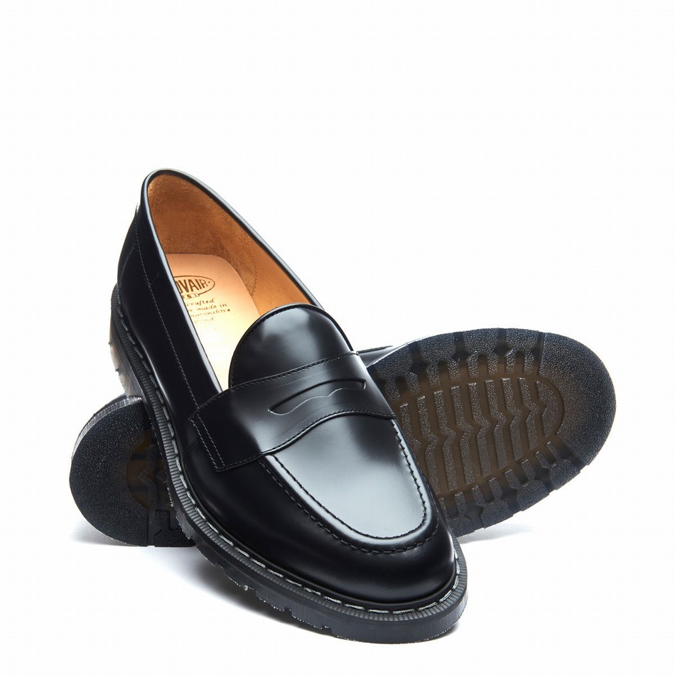 Solovair Hi-Shine Penny Women Loafers Black | S0-970-BK-G-030