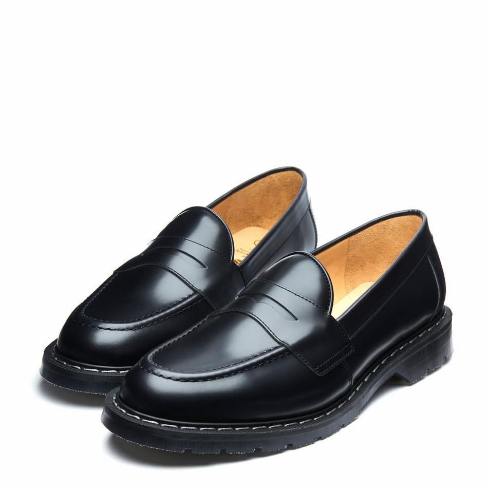 Solovair Hi-Shine Penny Women Loafers Black | S0-970-BK-G-030