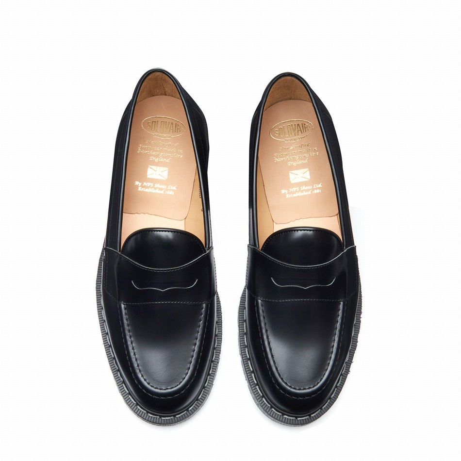 Solovair Hi-Shine Penny Women Loafers Black | S0-970-BK-G-030