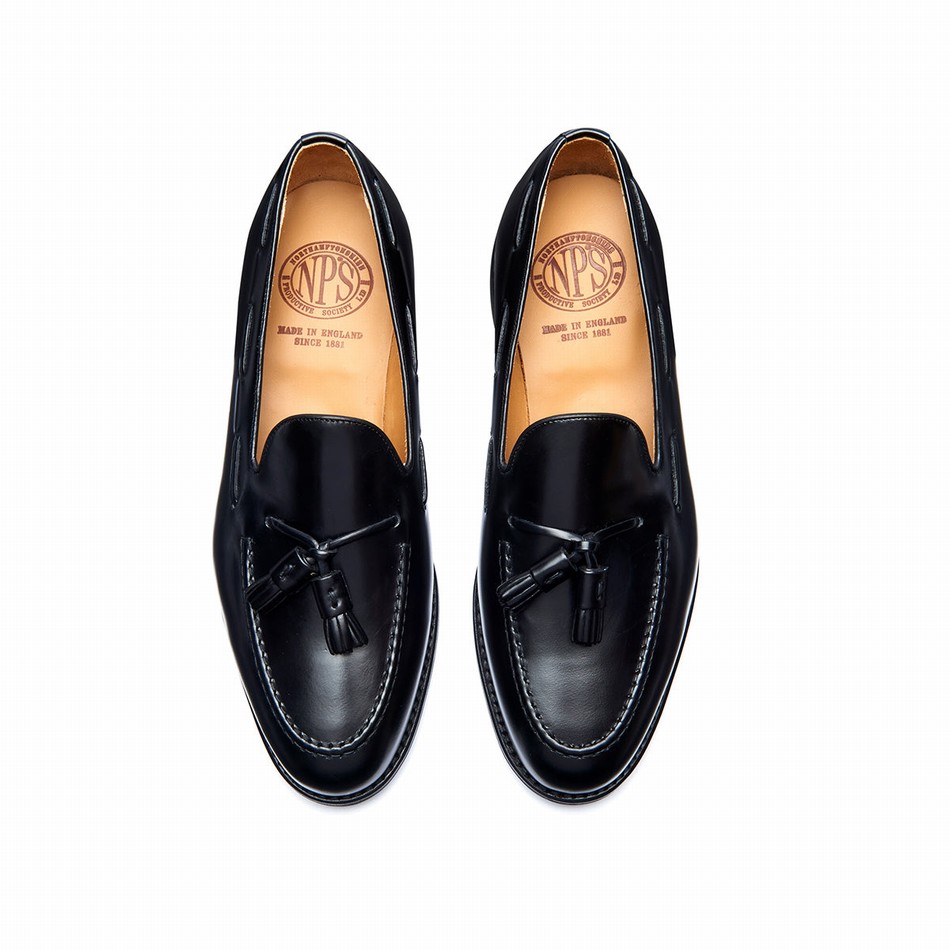 Solovair Hi-Shine Tassel Men Loafers Black | 130-131-065