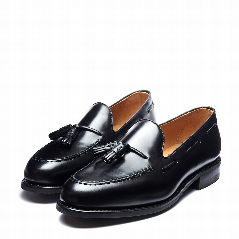 Solovair Hi-Shine Tassel Men Loafers Black | 130-131-065