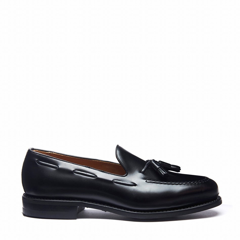 Solovair Hi-Shine Tassel Men Loafers Black | 130-131-065