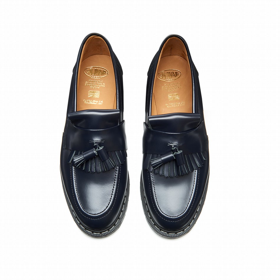 Solovair Hi-Shine Tassel Men Loafers Navy | S0-1022-NV-G-030