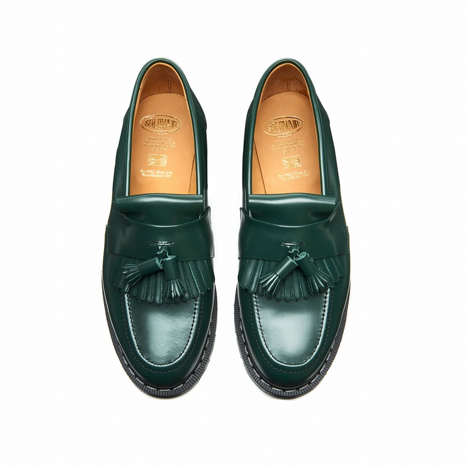 Solovair Hi-Shine Tassel Women Loafers Green | S0-1022-GN-G-030