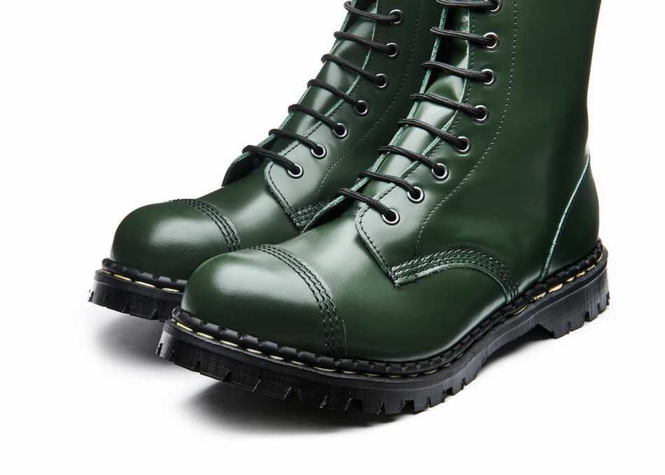 Solovair Hi Shine 10 Eye Steel Toe Capped Women Derby Boots Green | GF10-1980-GN-035