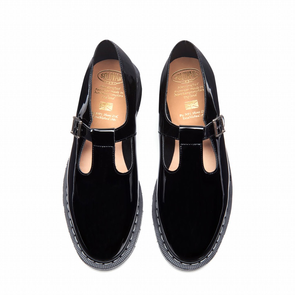 Solovair Patent Men Mary Jane Shoes Black | S0-393-BK-PT-G-030