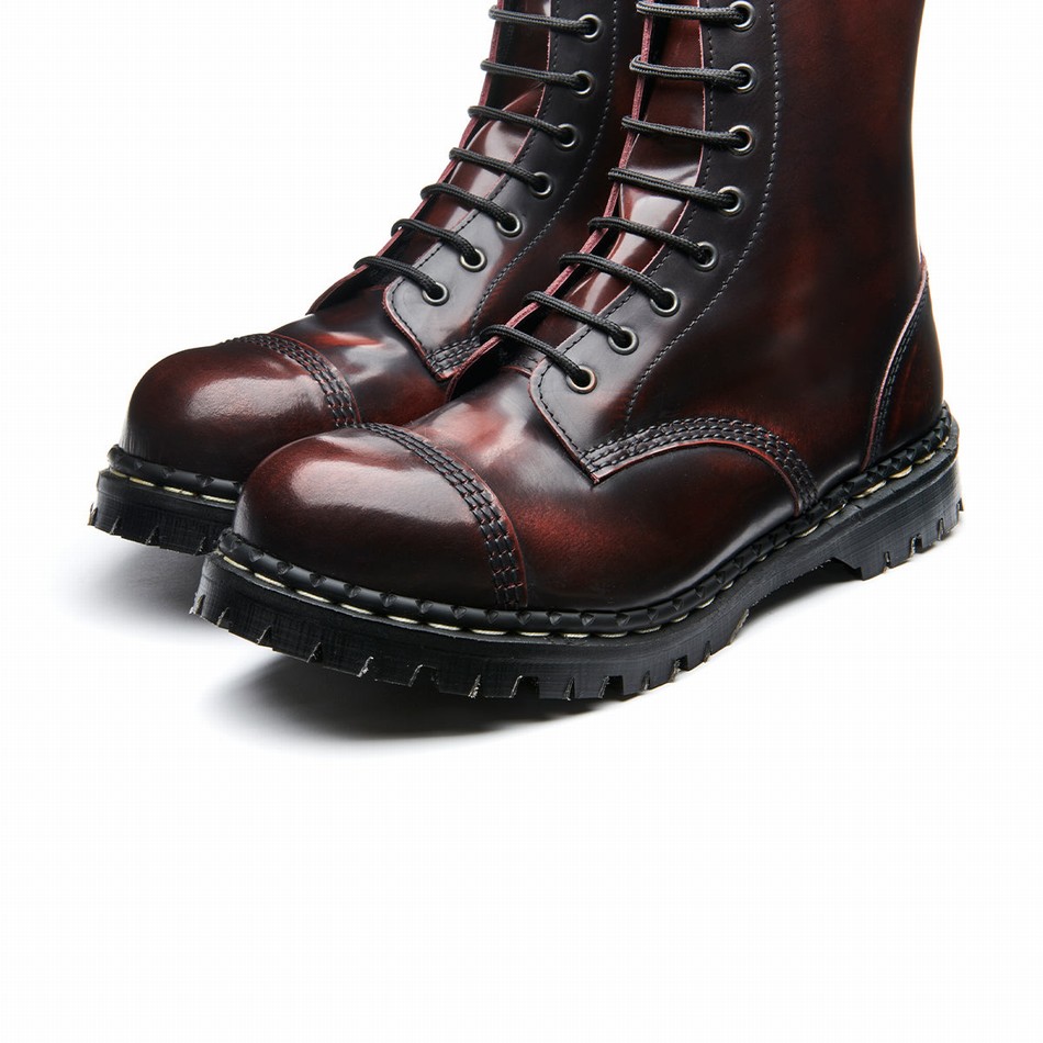 Solovair Rub-Off 10 Eye Steel Toe Capped Men Derby Boots Burgundy | GF10-1980-BUR-RO-030