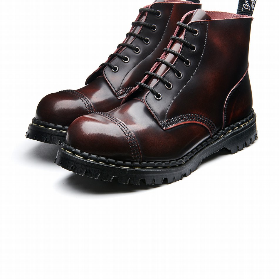 Solovair Rub-Off 6 Eye Steel Toe Capped Men Derby Boots Burgundy | GF6-1710-BUR-RO-030