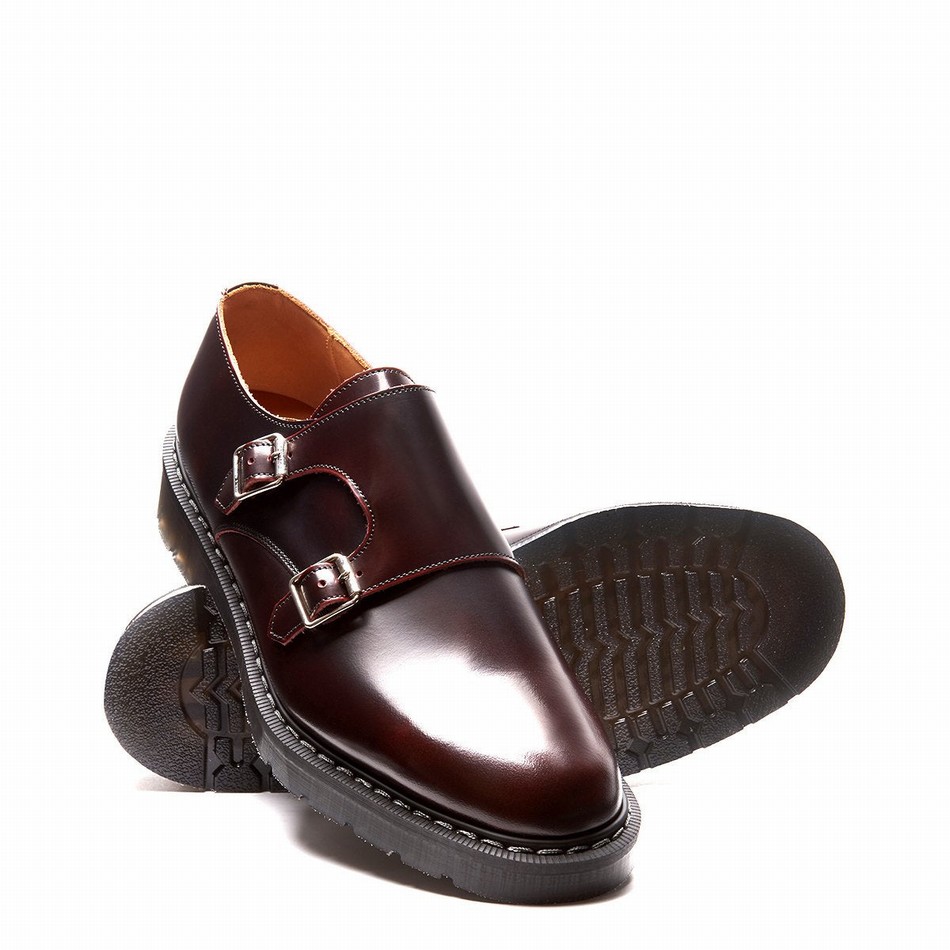 Solovair Rub-Off Double Buckle Men Monk Shoes Burgundy | S0-157-BUR-G-030