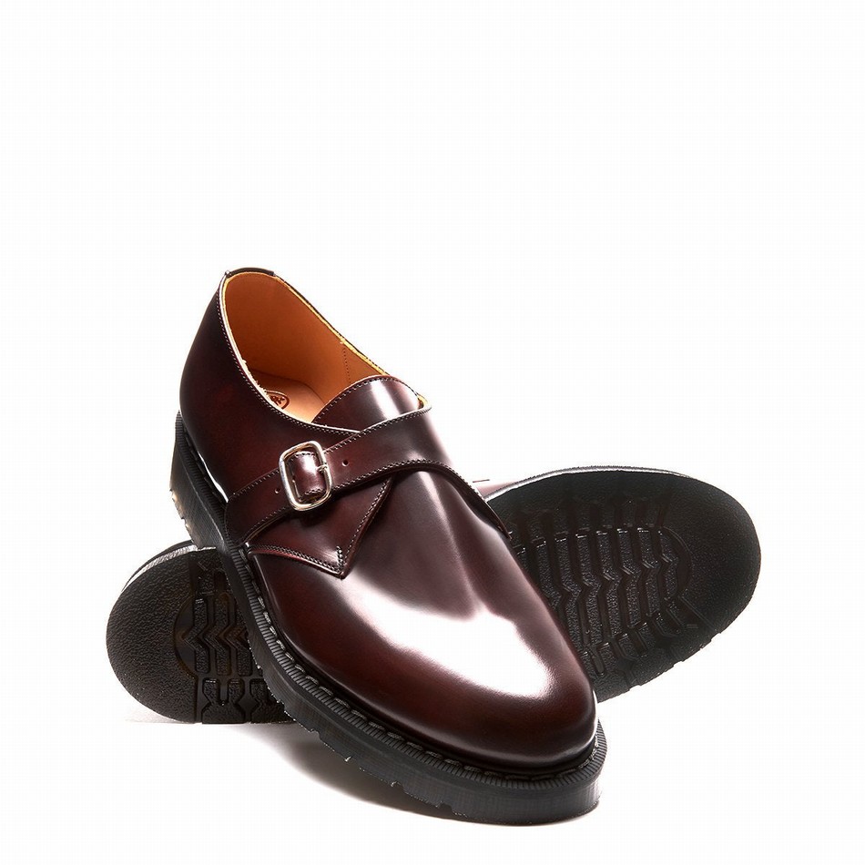 Solovair Rub-Off Single Buckle Men Monk Shoes Burgundy | S0-060-BUR-G-035