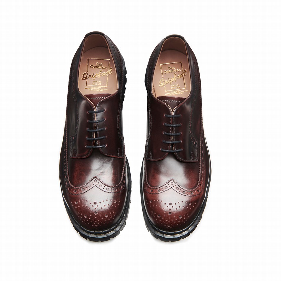 Solovair Rub-Off Steel Toe American Men Brogue Shoes Burgundy | GF5-1812-BUR-RO-030