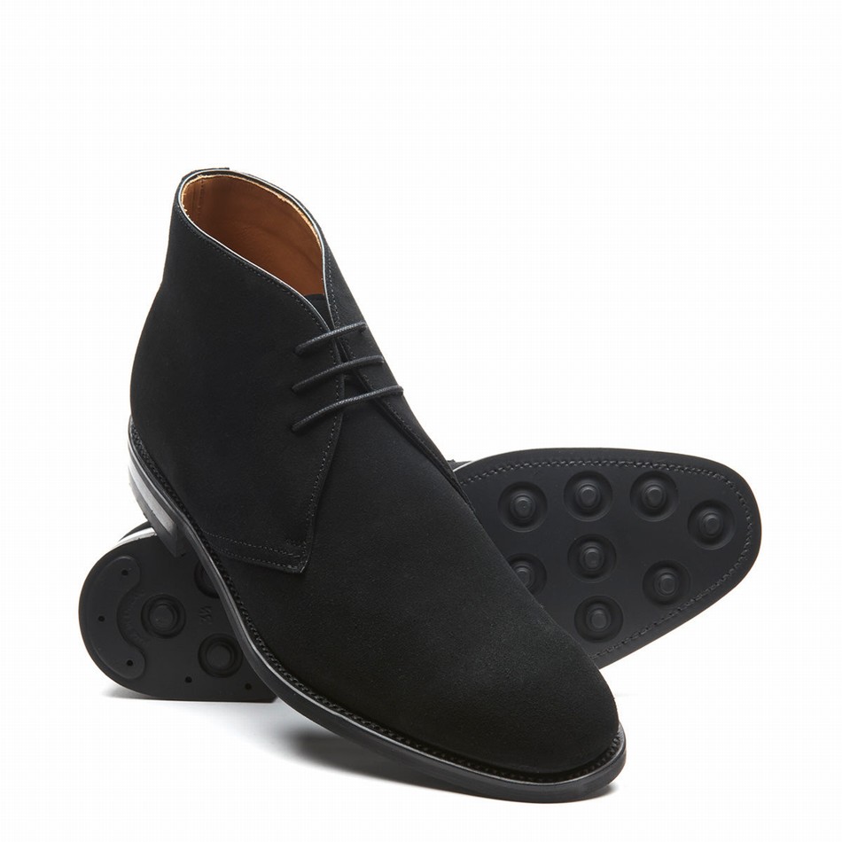 Solovair Suede 3 Eye Men Chukka Boots Black | 103-BK-SUE-060