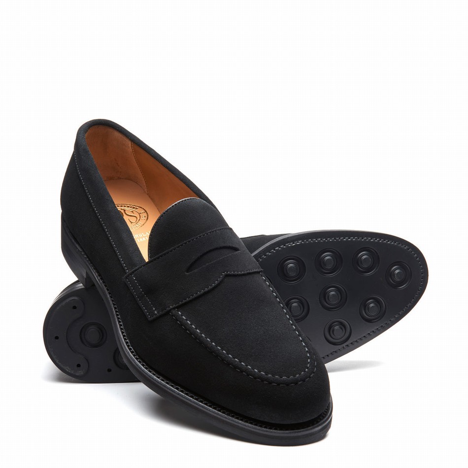 Solovair Suede Penny Men Loafers Black | 970-BK-SUE-060