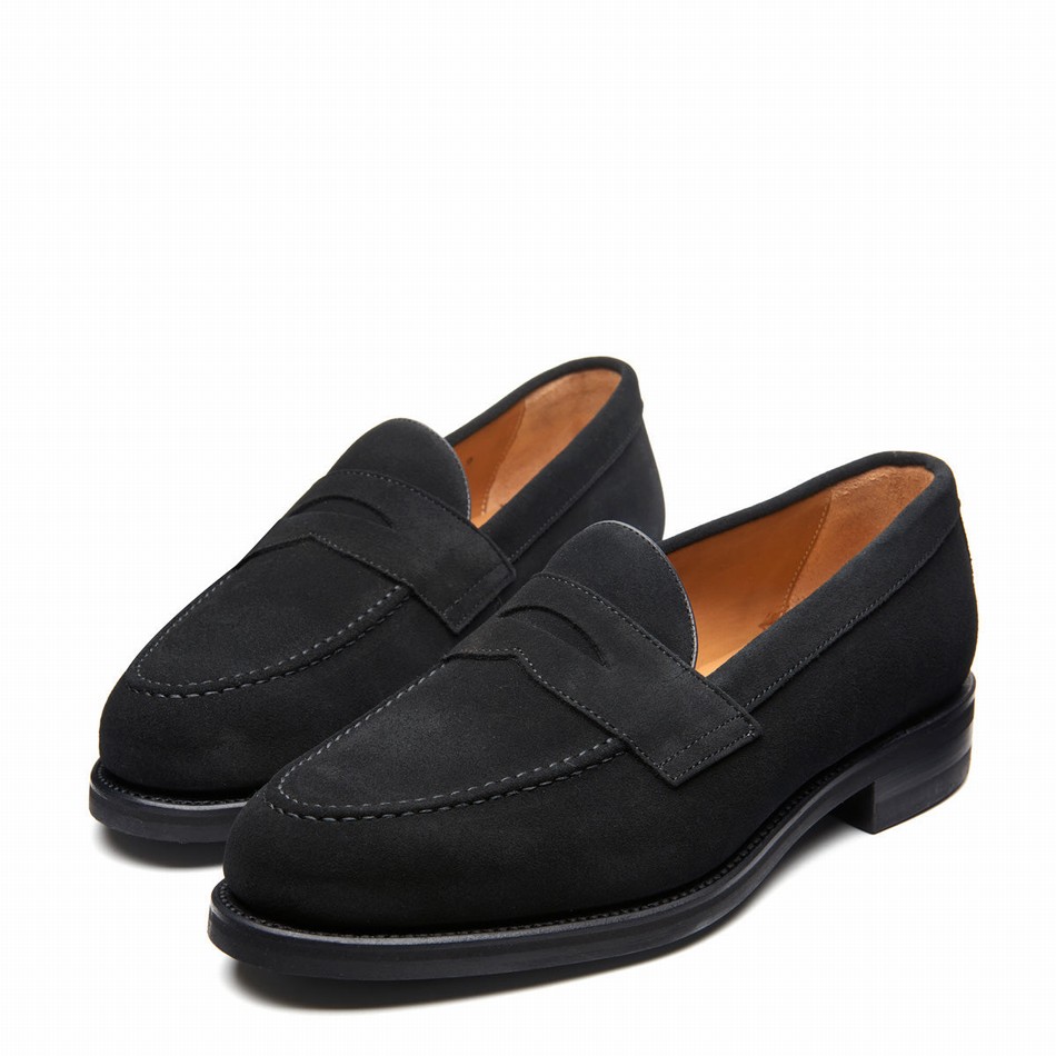 Solovair Suede Penny Men Loafers Black | 970-BK-SUE-060