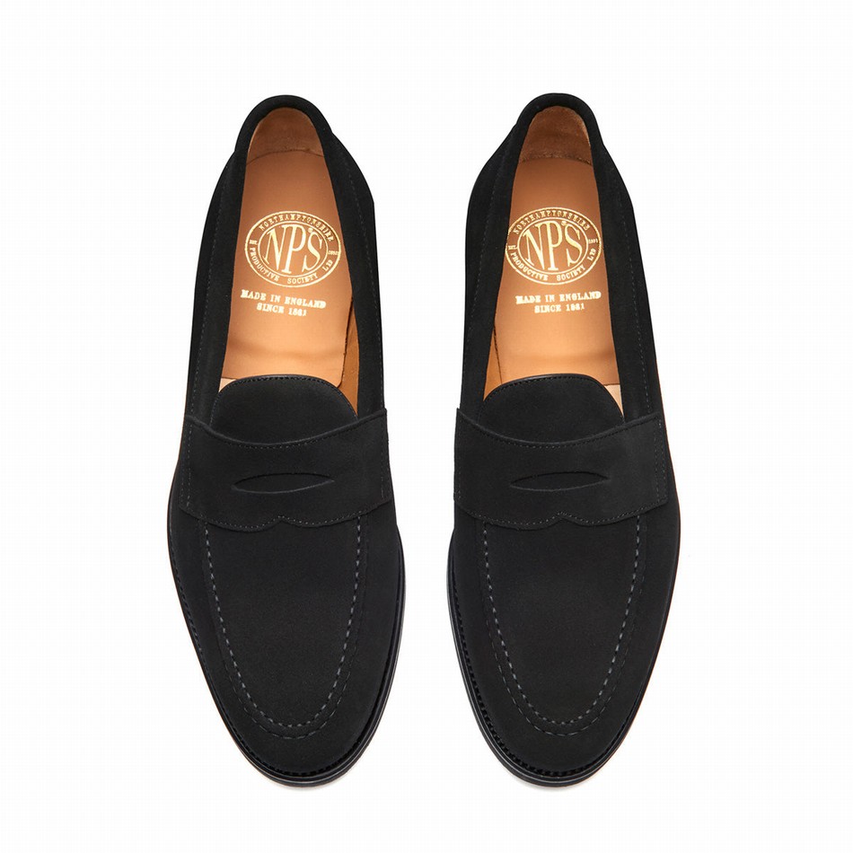 Solovair Suede Penny Men Loafers Black | 970-BK-SUE-060