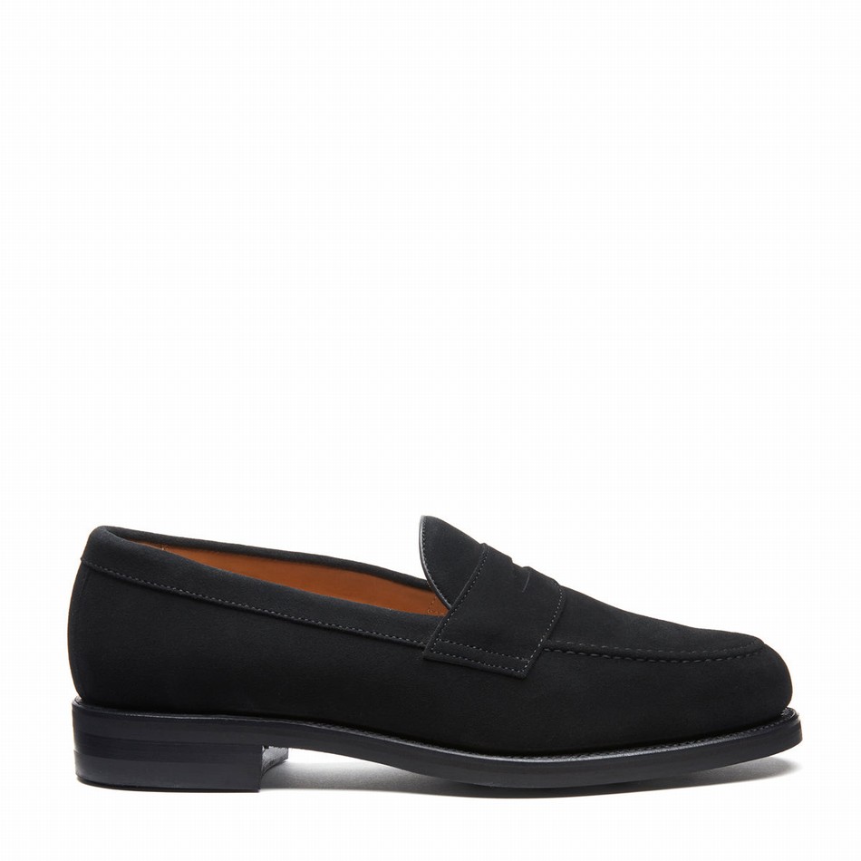 Solovair Suede Penny Men Loafers Black | 970-BK-SUE-060