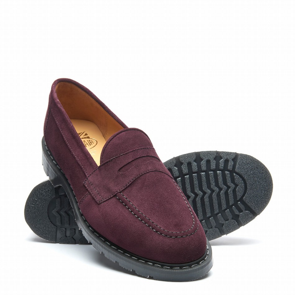 Solovair Suede Penny Men Loafers Burgundy | S0-970-AM-SUE-G-040